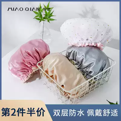 Shower cap female double-layer thick waterproof adult bath bathing headgear kitchen anti-fume household cute hair cap