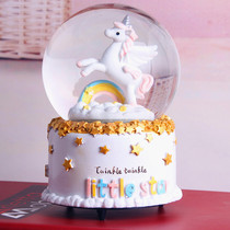 Creative birthday gift unicorn crystal ball music box with snowflakes luminous desktop ornaments home decoration