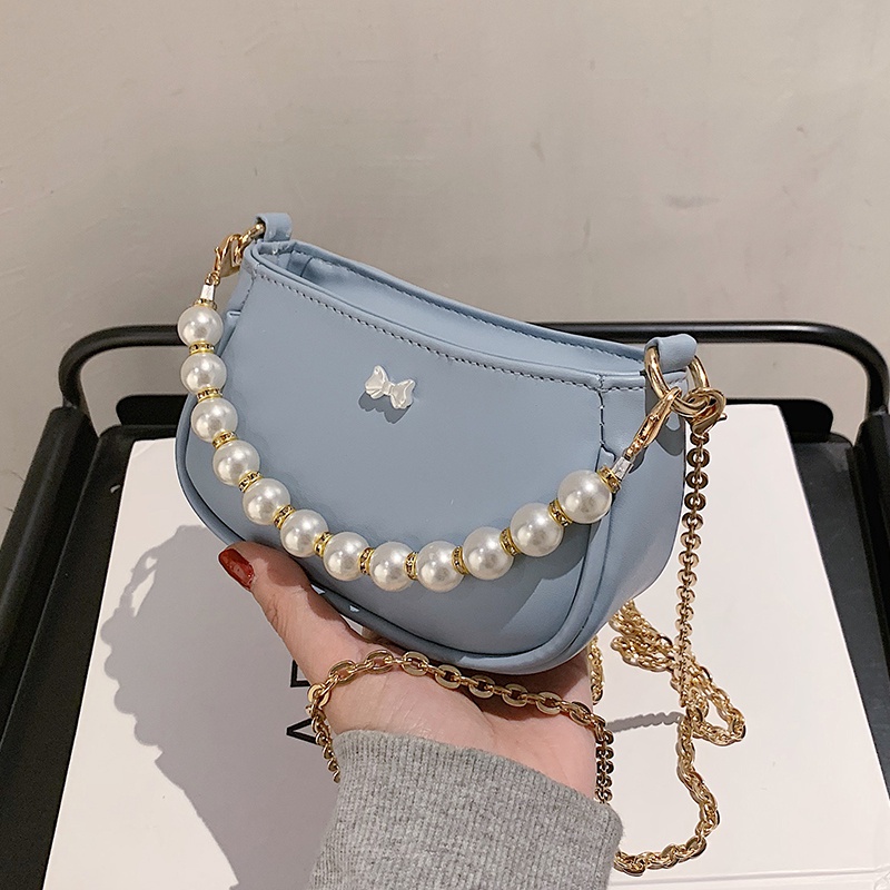 Net red explosions mini small bag female summer 2021 new fashion pearl chain bag portable slung small square bag