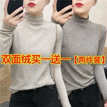 Double-sided velvet high collar long sleeve inside base shirt female autumn and winter New thick Joker cationic self-heating warm