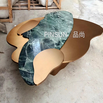 Modern simple living room light luxury creative coffee table natural marble metal special-shaped splicing tea table ornaments customized