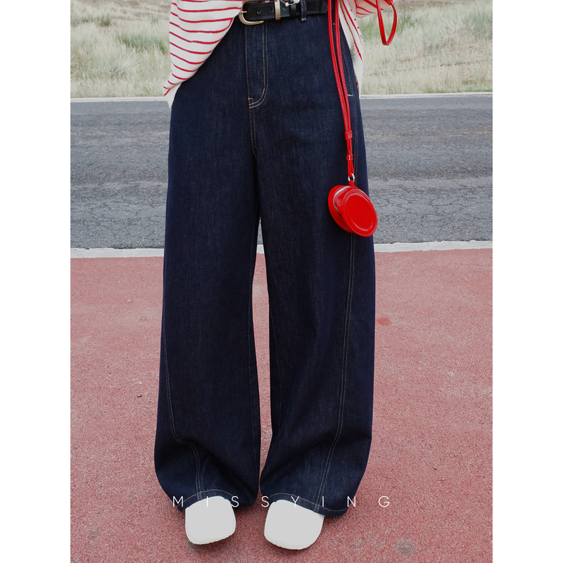Miss Ying's Plus-Size Women's Clothing [Relaxed Bus] Retro Raw Denim High-Waisted Wide-Leg Jeans New Style 100% Cotton