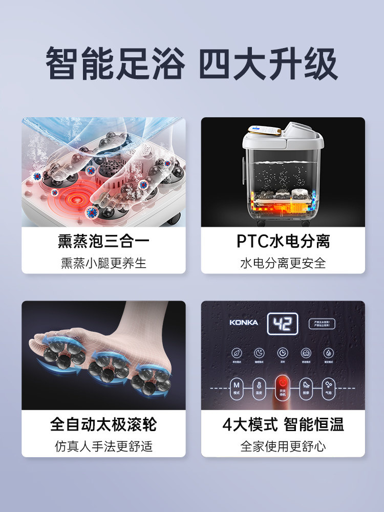 Konka Foot Bath Bucket with Heating, Constant Temperature, Sterilization, Deep Bucket, Household Fully Automatic Massage Electric Foot Washing and Health-Preserving Foot Bath Basin