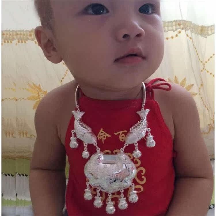 S999 item ring silver lock hand bracelet baby baby  years old necklace retro neck ring long life lock gift