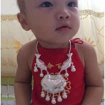 S999 item ring silver lock hand bracelet baby baby  years old necklace retro neck ring long life lock gift