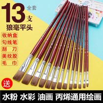 H985 Morpass flat head paintbrush Wolf Mace Chalk Suit Water Color Oil Paintbrush Wolf Hair brushes Brushes Propylene Pen