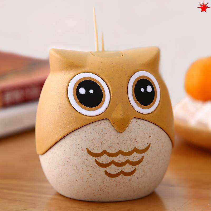 New cartoon owl tube cute portable slide bucket home living room creative fashion plastic toothpick box