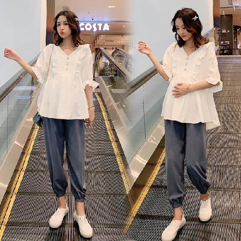 Pregnant Woman Suit Summer Style Fashion Foreign Pie Fashion Two Sets Women Snowspinning Blouse Blouse Blouse Summer Dress Surrogacy Summer