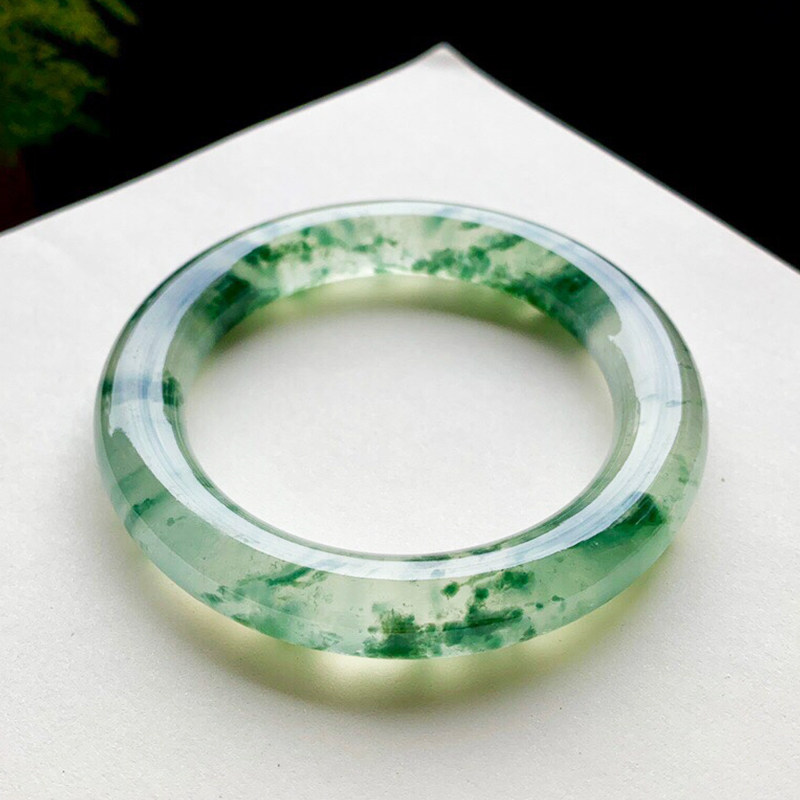 Natural jadeite rough jade bracelet semi-clear material Yang green ice species floating flower Myanmar wool material custom sheet material A goods
