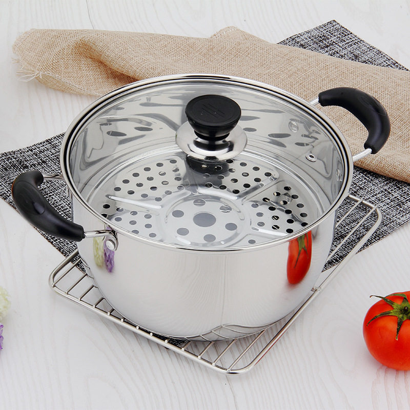 Soup pot stainless steel small steamer household 2 single layer 1 small thickened pot induction cooker gas multi-function mini trumpet