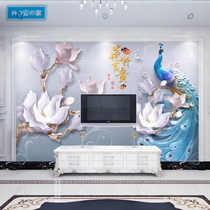 Flowers Open Rich TV Background wall Bamboo Wood Fiberboard Living-room Bedroom Decoration Integrated Board Solid Peacock Protective Wall wall