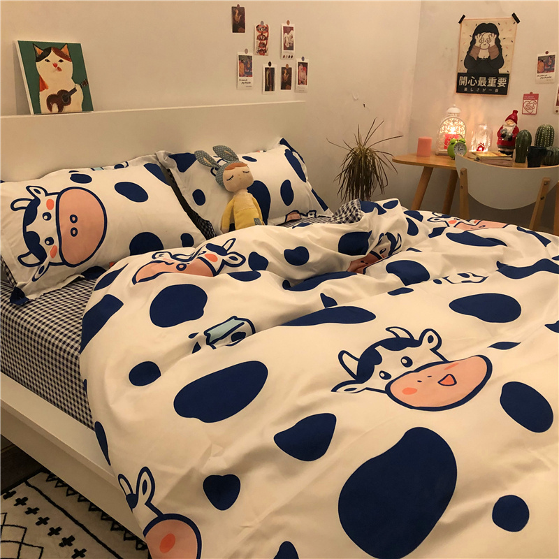 Han Style Cartoon Alphabet Small Bear Four Pieces Beds Bedding Single Double Quilt Cover Bed Linen Student Dormitory Three Sets