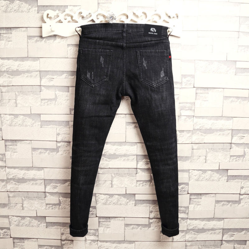 Tide 2022 summer new men scraped jeans Han edition stylish lean elastic small foot pants