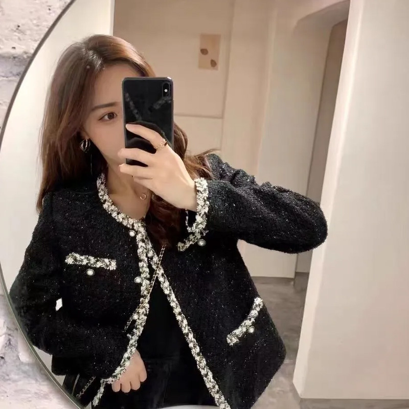 Black Tweed Jacket for Women, Popular in Spring and Autumn, High-End Style, Petite, Chanel-Style, Elegant Top, Short Woolen Trendy Jacket Black Tweed Jacket for Women, Popular in Spring and Autumn, High-End Style, Petite, Chanel-Style, Elegant Top, Short Woolen Trendy Jacket