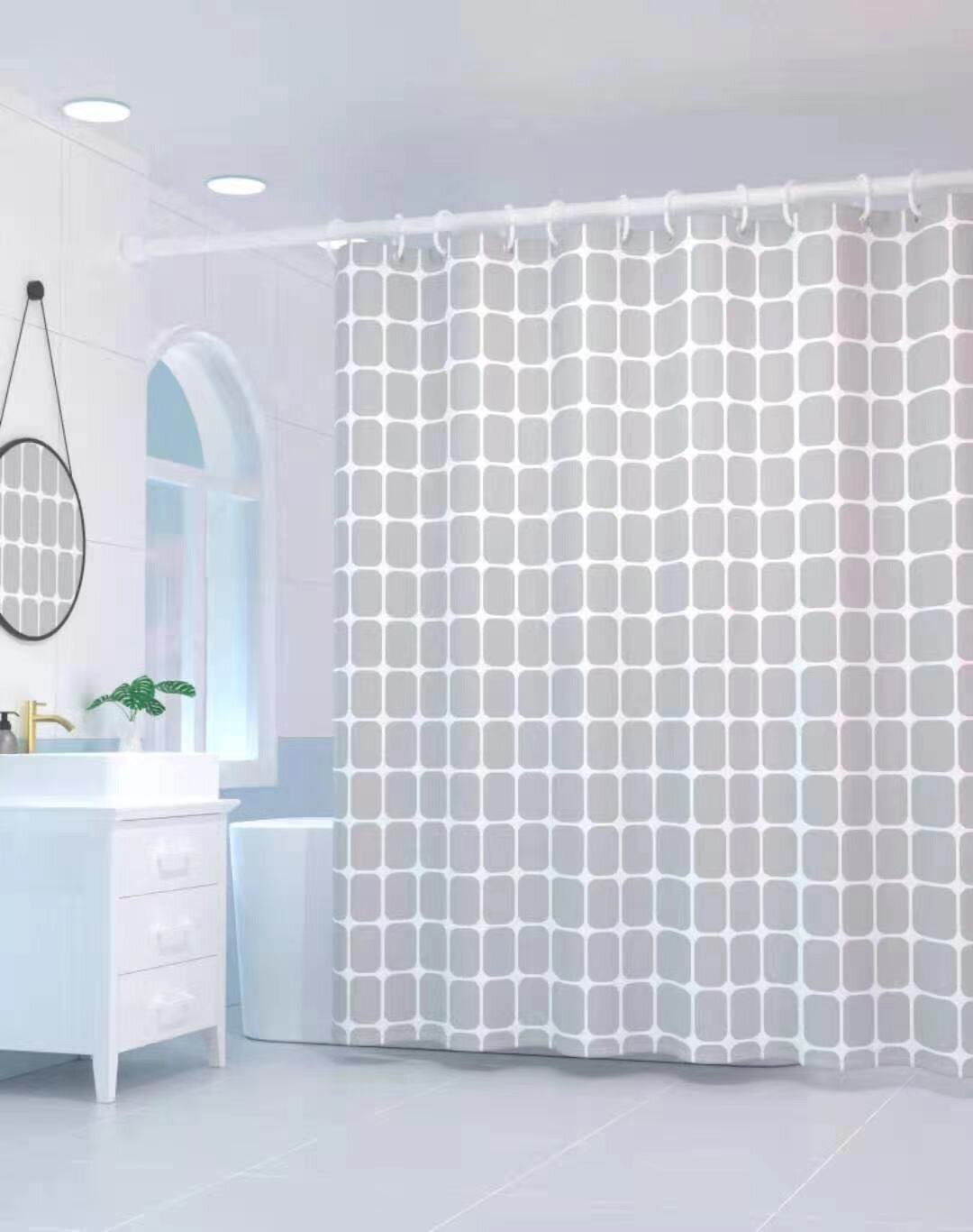 Bathroom water blocking shower curtain bathroom set free punching curtain cloth bath curtain thickened waterproof partition pull curtain