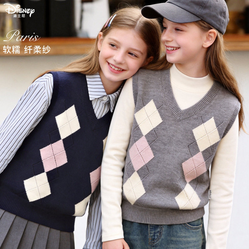 Disney Girls' Sweater Vest Autumn/Winter 2026 New Stylish Children's Vest for Outerwear and Inner Wear for Older Kids Disney Girls' Sweater Vest Autumn/Winter 2026 New Stylish Children's Vest for Outerwear and Inner Wear for Older Kids