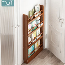 Behind the door bookshelf floor-standing storage rack solid wood narrow gap childrens picture book reading ultra-thin gap wall storage rack