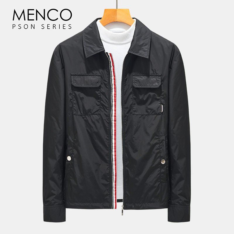 Mengkouqin Series Spring and Autumn New High-End Black Lapel Jacket for Men, Versatile Outdoor Windproof Sports Casual Coat