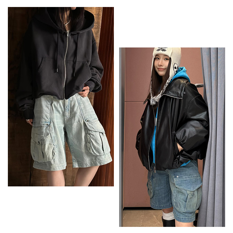 Nana's Fashion Kingdom 13 Classic Collection: Large Pocket Heavy-Duty Washed Denim Shorts