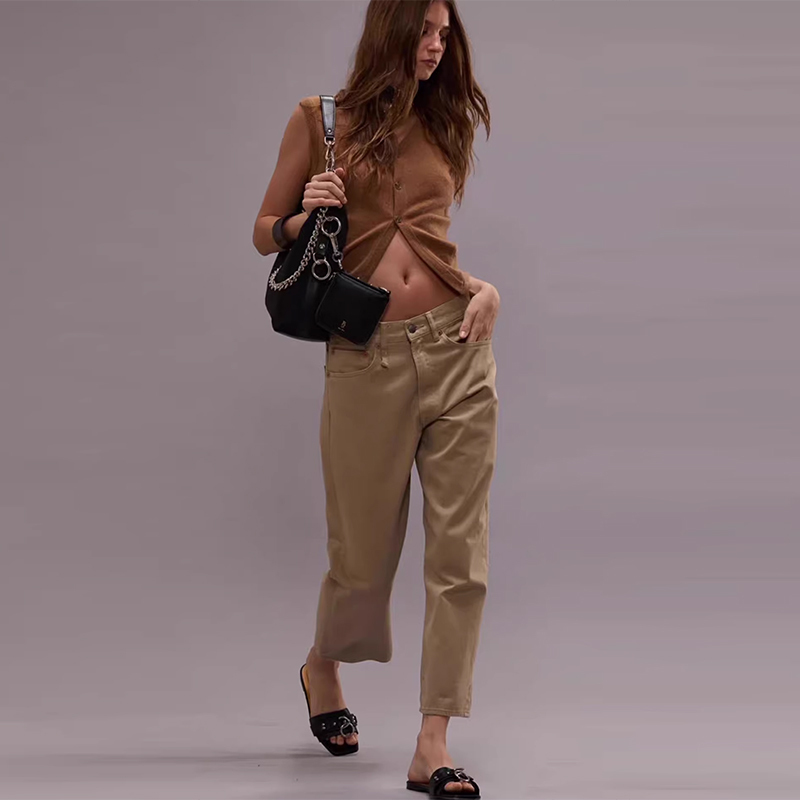 Another High-Quality Smart Pants R13 X-Bf Jean Pure Cotton Heavy Twill Distressed Khaki Old Money Wide-Leg Cropped Pants
