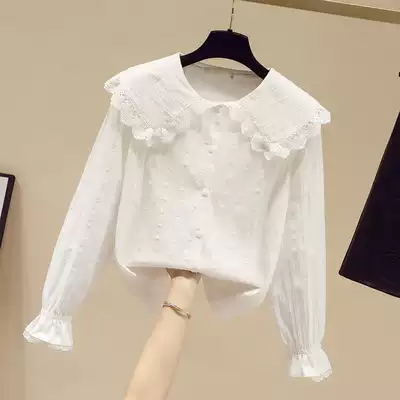 South Korea summer new white shirt female design sense niche fashion shirt foreign pie lace doll collar top tide