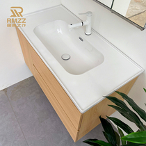 RMZZ 日式原木色浴室柜单柜体定制陶瓷可丽耐一体盆洗手盆柜组合