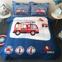 Pure cotton cartoon four-piece boy fire truck quilt cover three-piece childrens room home textile bedding cotton sheets