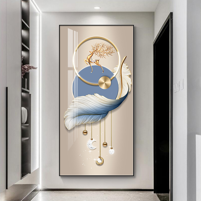 Three-Dimensional Diamond-Encrusted Entrance Decorative Painting, Light Luxury and High-End Feel, for the Hallway, Corridor, and Entrance Facing the Door, with Good Meaning, with Lights, Hanging Painting