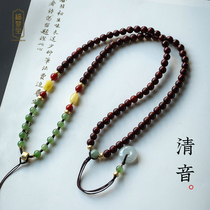 Small Leaf Purple Sandalwood And Tian Jade Pei Emerald Safety Buckle Pendant Pendant Rope necklace with string beads sweater chain pendant rope