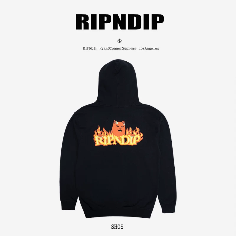 Американский модный бренд RIPNDIP футболка с длинным рукавом с изображением среднего пальца котик-сучка толстой футболки пара, соотношение Match Made In Heaven