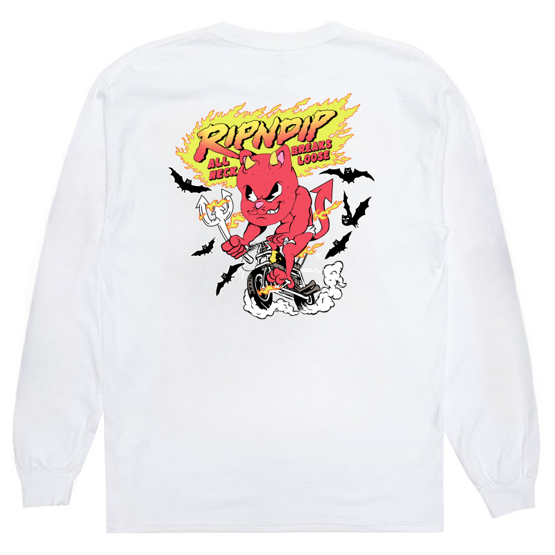 RIPNDIP сука дьявол летучая мышь кот стиль уличной моды длинный рукав футболка мужская черная свободная универсальная модная верхняя вещь