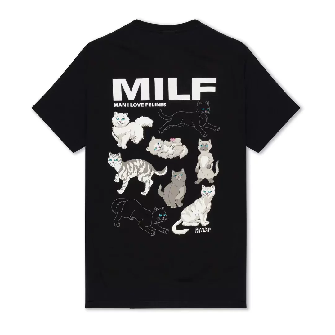 Американский бренд RIPNDIP с низким котом и средним пальцем, мужчина любит кошек, мужчина любит также кошек, футболка с короткими рукавами