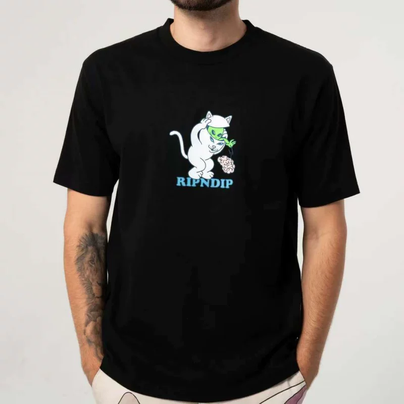 Американский модный бренд RIPNDIP кошка-сука инопланетный голова кошачий уличный хлопковый футболка с круглым вырезом и короткими рукавами повседневная и универсальная