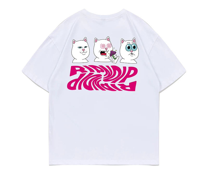 Американский трендовый бренд RIPNDIP SHROOM DIET маленький кот веса потери короткий рукав круглый вырез печатный топ для пары