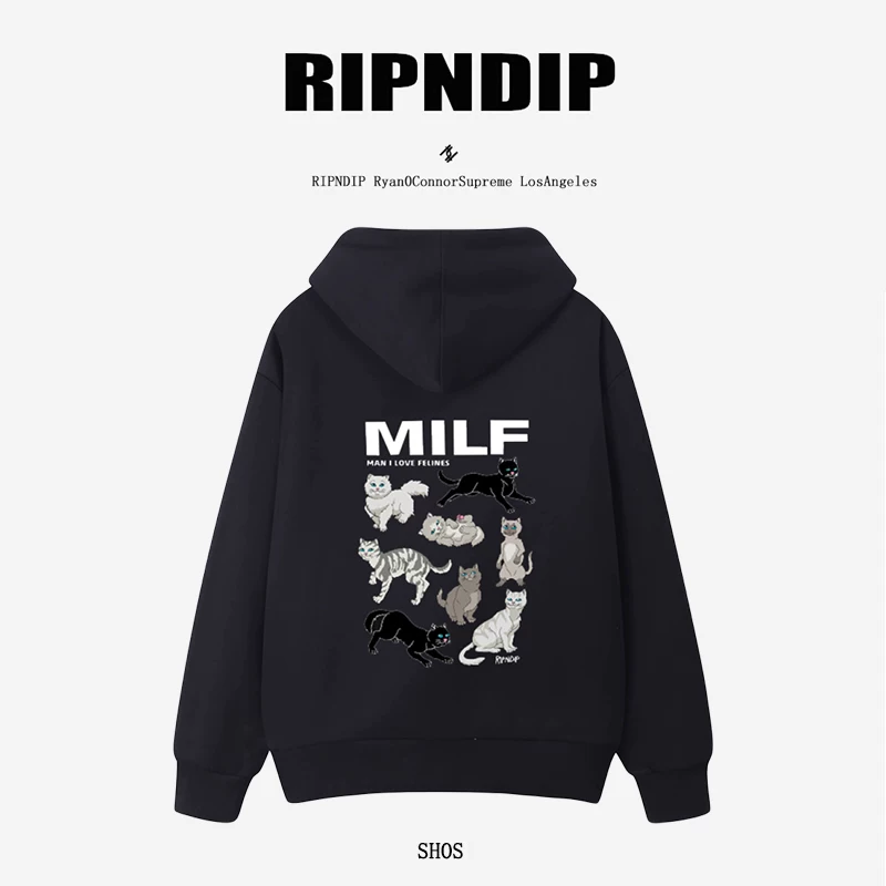 Американский модный бренд RIPNDIP маленькая сука кот средний палец кот мужчина любит кошек мужчина любит кота худи