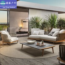 Outdoor Rattan Sofa Open Courtyard Solid Wood Furniture Corner Trio Waterproof Sunscreen Hotel Designer Casual Chair