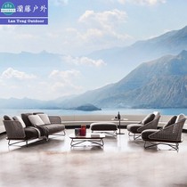 Outdoor Rattan Sofa Sun Protection Waterproof Hotel Villa Patio Outdoor Open-air Balcony Casual Rattan Chair Combined Furniture