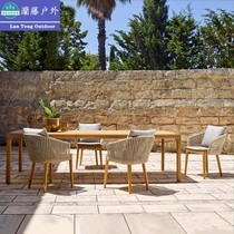 Outdoor Teak Wood Table And Chairs Casual Patio Terrace Hotel Terrace Hotel Villa Garden Waterproof Sunscreen Solid Wood Rattan Chair Combination