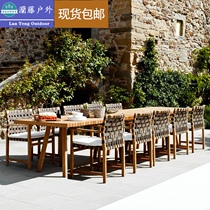 Outdoor Table And Chairs Patio Garden Solid Wood Table Open-air Balcony Embalming Casual Rattan Chair Designer Hotel Teak Wood Furniture