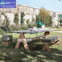 Outdoor solid wood tables and chairs combined Villa courtyard open anti-corrosion sun anti-sun anti-sun balcony leisure room for Nordic furniture