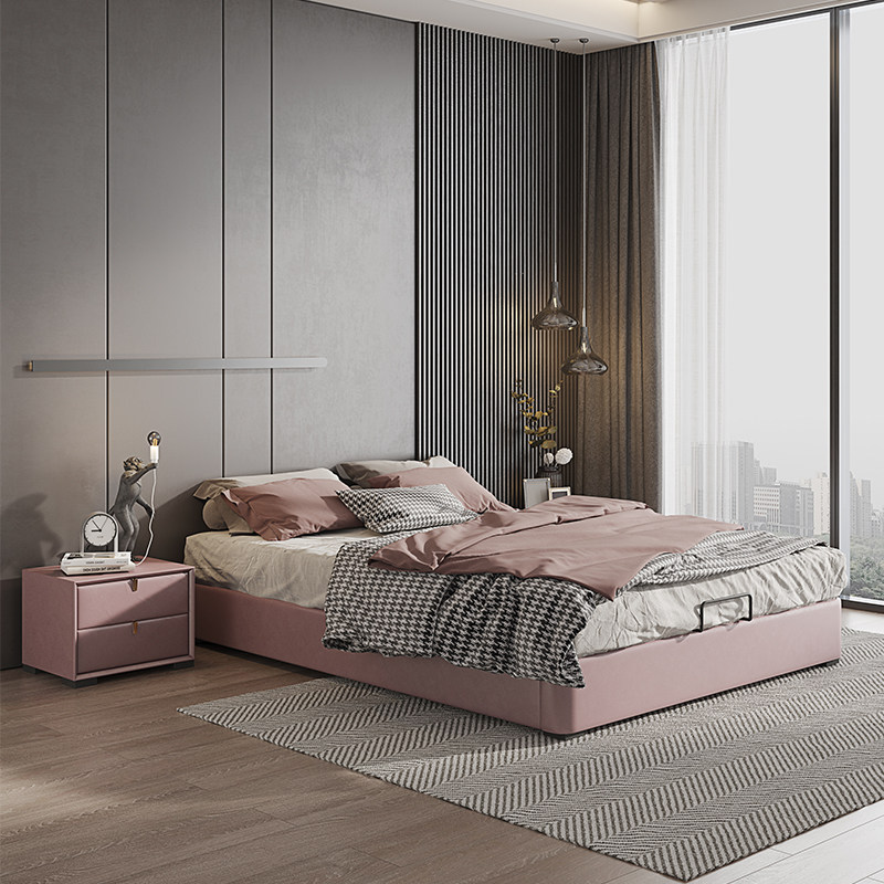 Headless bed solid wood leather bed modern minimalist tatami floor bed small apartment 1 2 children's bed 1 5 m single bed