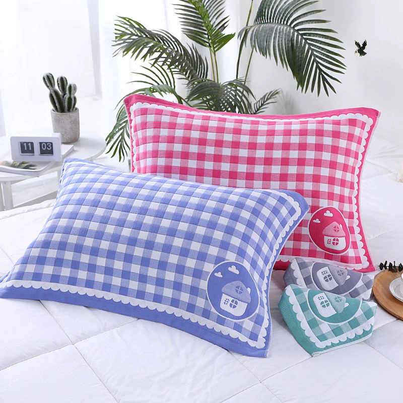 Gối khăn gạc màu vàng và khăn gối cotton một cặp gạc 52 * 78cm chần bông người lớn dải khăn gối sinh viên - Khăn gối