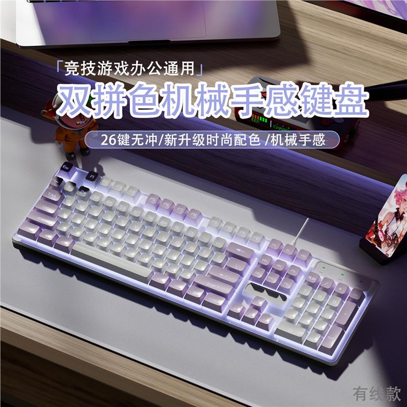 High-Quality Purple and White Gaming Keyboard and Mouse Set for Laptops and Desktop Computers, Cute Wired Design for Girls