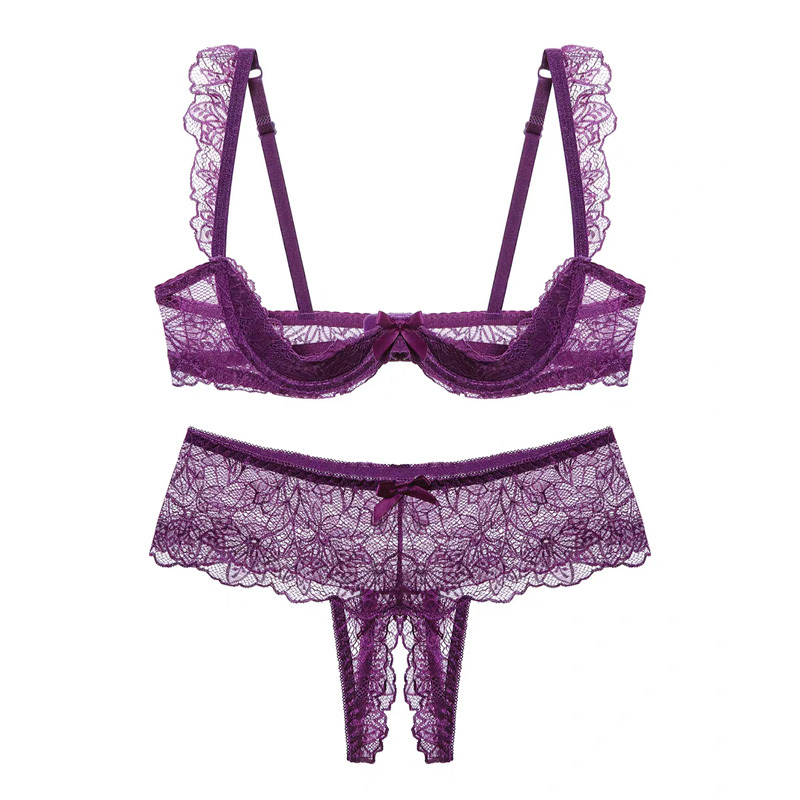 Rose! Purple Kiss Marks~Lace Lingerie with Underwire for Small Busts, Three-Point  Set