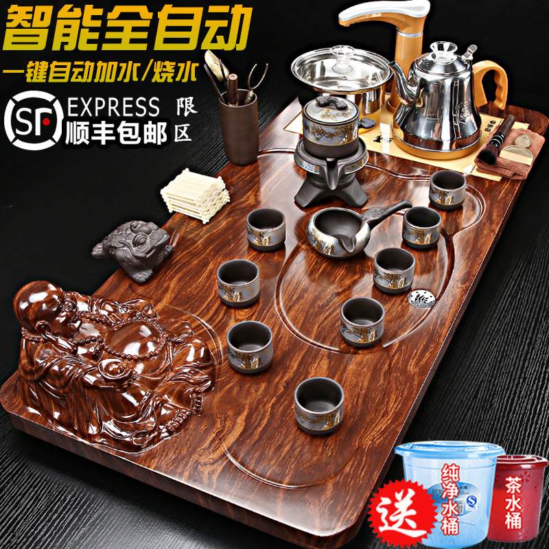 A Complete Tea Set with Automatic Functions, High-End for Living Room Use, Includes Water Boiling, Purple Clay Tea Brewing, and a Tea Tray