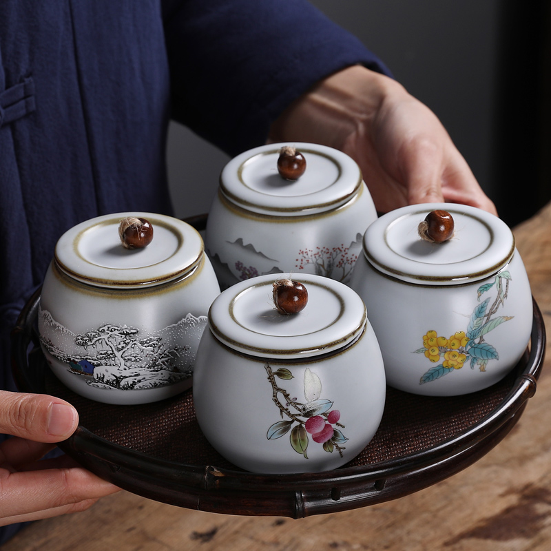 Ru Kiln Tea Leaves Jar Small Size Mini Storage Tank Tea Ceramic Jars Portable Retro Home Moisture Sealing Tank-Taobao