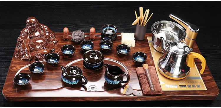 bàn trà mặt đá tự nhiên Bộ ấm trà Kung Fu dành cho gia đình tất cả trong một hoàn toàn tự động, bộ khay trà phòng khách và văn phòng, bộ ấm đun nước và bộ trà hoàn chỉnh bàn trà chân sắt bàn trà đạo đẹp