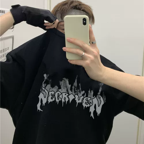 Брендовая хлопковая мужская трендовая универсальная футболка с коротким рукавом для школьников, оверсайз