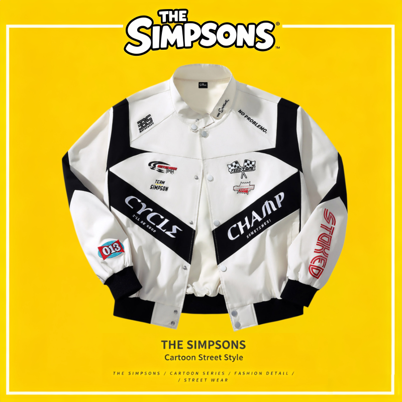 [Same Style as Hou Minghao] the Simpsons Racing Motorcycle Jacket American Style Men's Outdoor Versatile Loose Coat