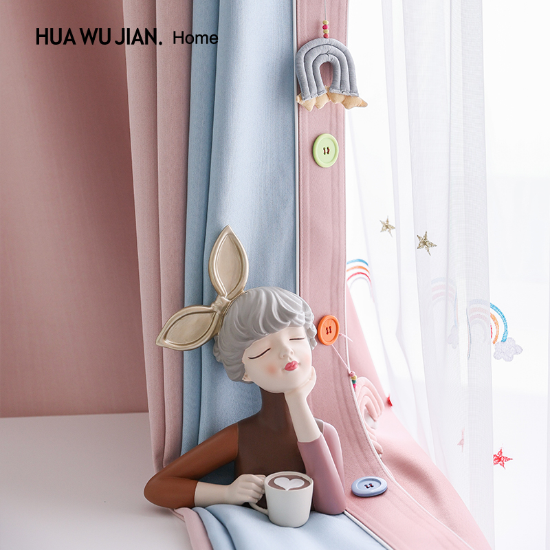 Flower no room children's room curtain pink girl room windproof blackout 2021 New Princess style bedroom warm bedroom